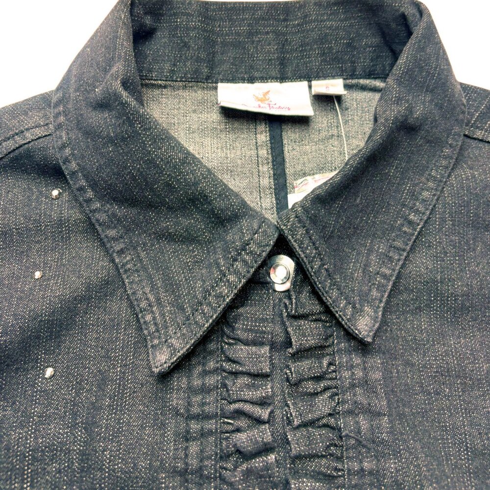 Quacker Factory Jeanne Black Denim Rhinestone Ruffle Jacket - Picture 3 of 11